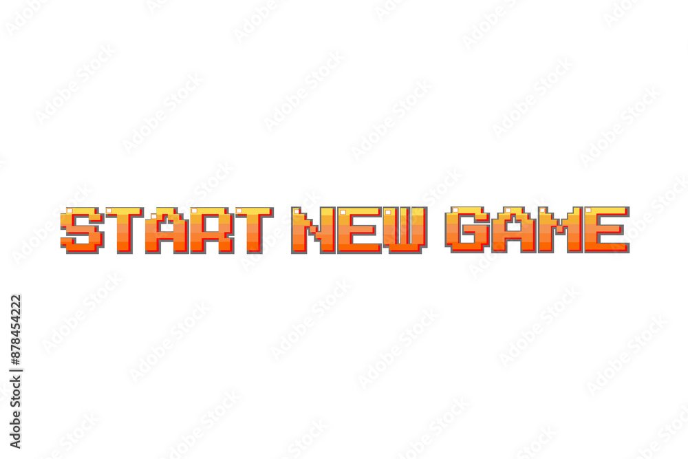 Poster computer generated a text message screen: start new game . 3d rendering 8-bit font, black background
