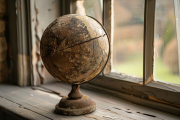 A sphere on a stand with scratches and imperfections