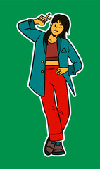 Young Girl Standing Cartoon Illustration