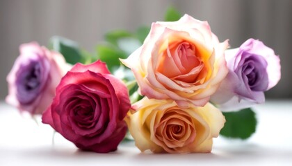 five roses lineup background different row arrangement colored floral coloured rose white