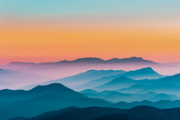 Fototapeta premium Colorful sunrise over misty mountain ranges, showcasing serene and breathtaking natural beauty.