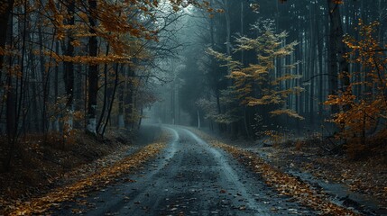 Fototapeta premium Misty Autumn Forest Path