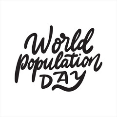 Obraz premium World Population Day text banner lettering black. Hand drawn vector art. White Background , PNG 