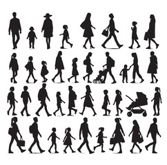 Obraz premium Set of Silhouette Walking People and Children. Illustration Vector 
