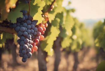 Fototapeta premium vineyard, clusters of ripe grapes hang from the vines, 