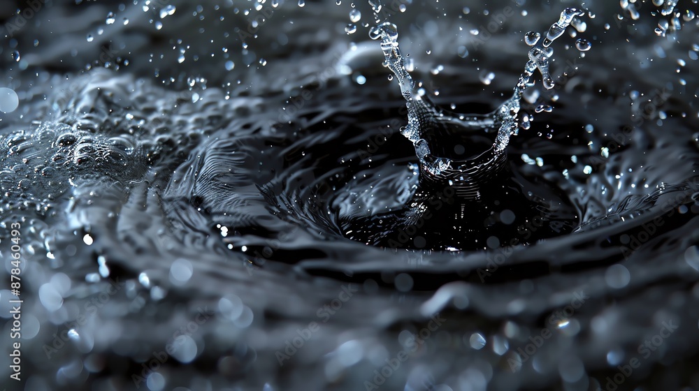 Poster close-up of water splash creating stunning ripples and droplets, capturing the dynamic movement and 