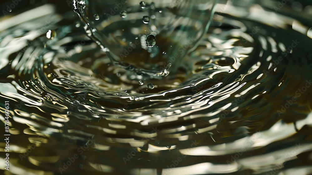 Poster close-up of water splash creating ripples in a dark, reflective surface. perfect for backgrounds or 