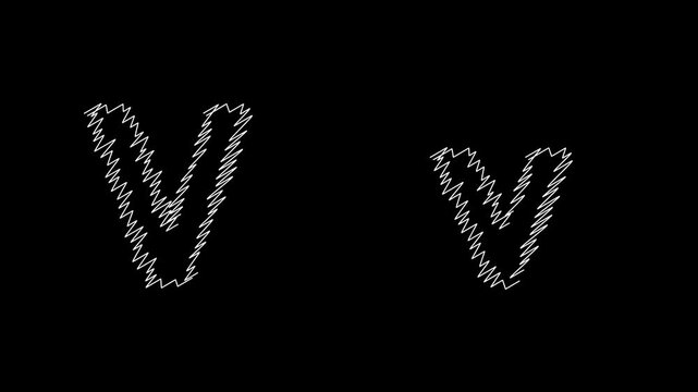 Scribble effect letter v animation