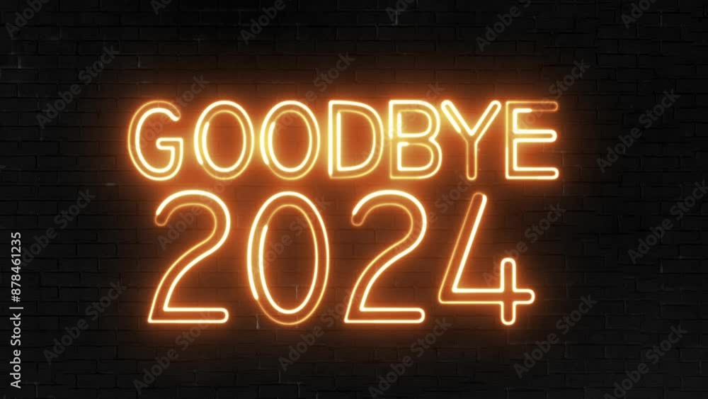 Poster goodbye 2024 text font with light. luminous and shimmering haze inside the letters of the text goodb