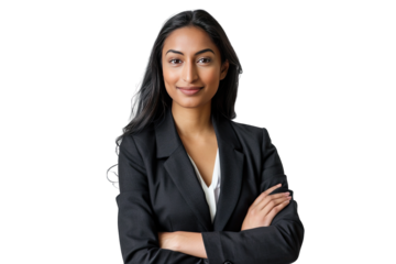 Confident Indian Businesswoman in Black Suit Posing with Arms Crossed
