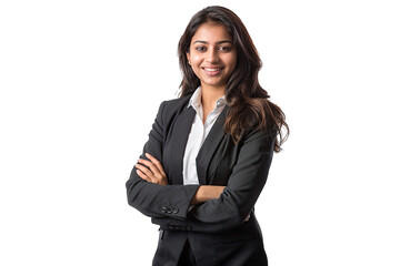 Confident Indian Businesswoman in Black Suit Posing with Arms Crossed