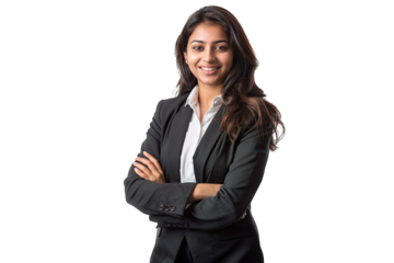 Confident Indian Businesswoman in Black Suit Posing with Arms Crossed
