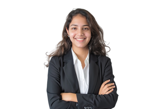 Confident Indian Businesswoman in Black Suit Posing with Arms Crossed