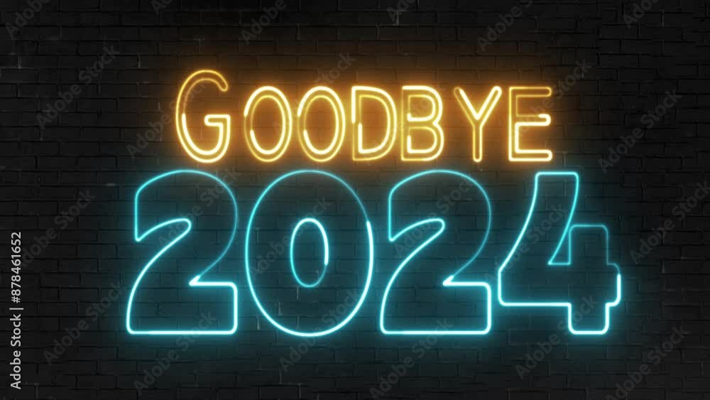 Poster goodbye 2024 text font with light. luminous and shimmering haze inside the letters of the text goodb