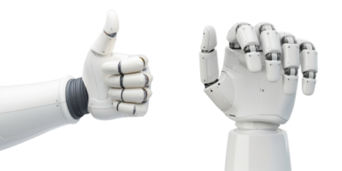 A robot hand is giving a thumbs up sign