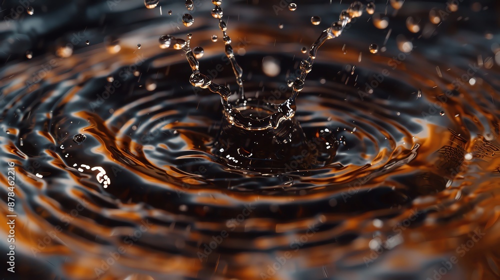 Aufkleber close-up shot of a water droplet creating ripples on the surface with a dark and moody background, c