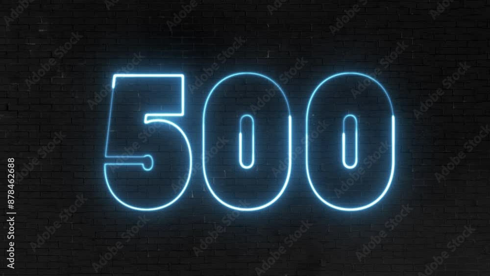 Poster 500 number text font with neon light. luminous and shimmering haze inside the letters of the text fi