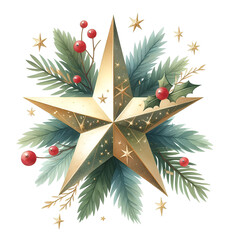 Watercolor painting of star christmas theme on​ white background