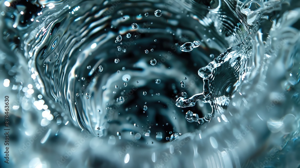 Poster close-up shot of swirling water creating dynamic whirlpool effect, capturing motion and fluidity in 