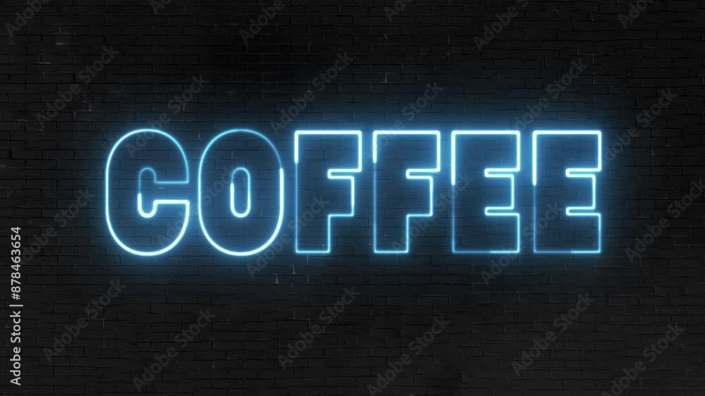 Poster coffee text font with neon light. luminous and shimmering haze inside the letters of the text coffee