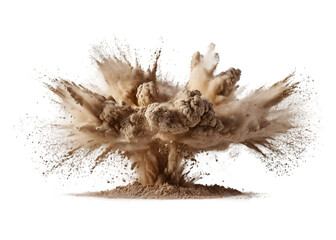 Beige color powder pulver explosion isolated on transparent background.