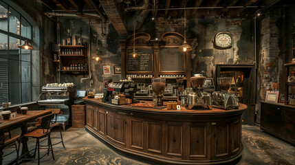 Rustic vintage cafe with wooden interior details