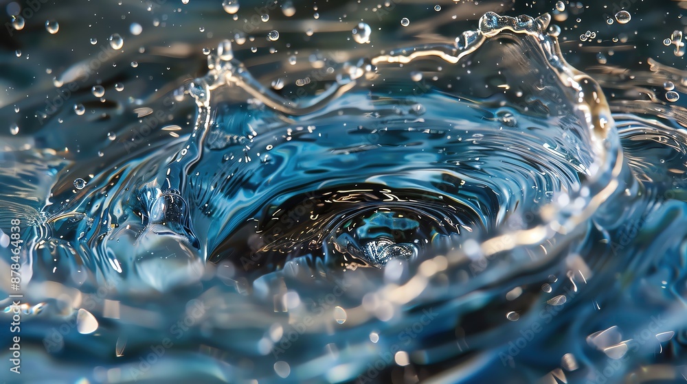 Poster close-up of water splash creating ripples and droplets in a dynamic and refreshing scene. perfect fo