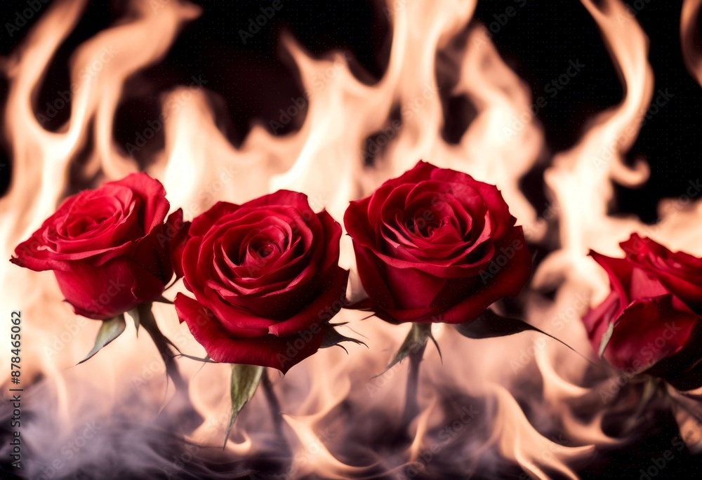 Wall mural a beauty fire lot red rose floral beautiful roses flower black love smoke nature flames