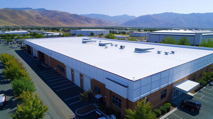 Obraz premium Spacious warehouse building or logistics facility exterior 