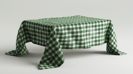 Green Checkered Tablecloth on a White Table