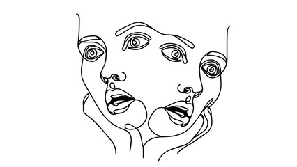surprised faces single line drawing