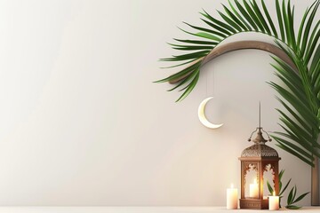 ramadan kareem design with a simple lantern with copy space