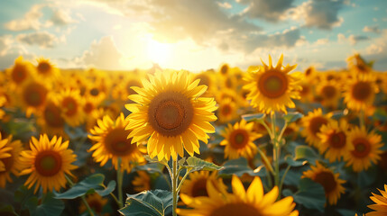 Fototapeta premium a field of blooming sunflowers