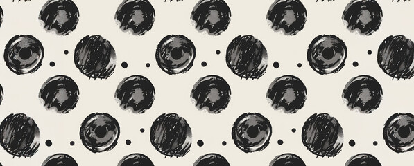 Abstract black and white circle pattern with hand-drawn texture