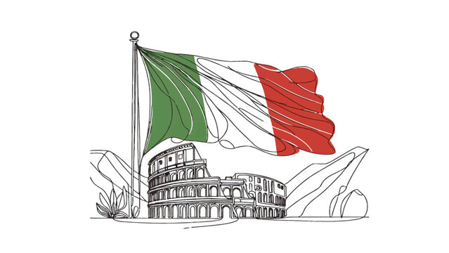 recommend clip art: italian flag concept one line illustration