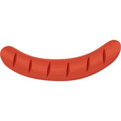 red sausage, grill sausage, boiled sausage, hot dog element, food vector illustration