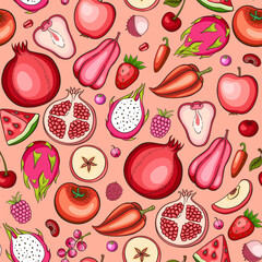 Red color diet products seamless pattern