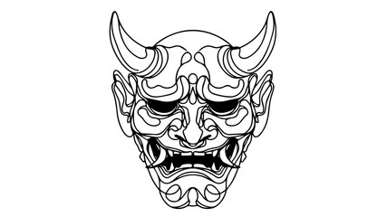 japanese oni mask one continuous line illustration