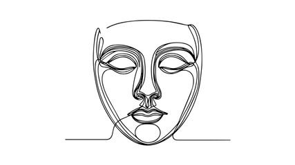 single line illustration of a theater mask
