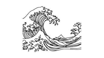 one continuous line illustration of japan great wave