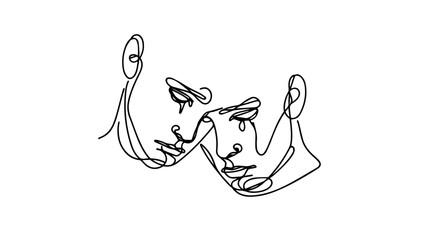 sad faces single line illustration