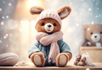 Fototapeta premium s lovely fur happy posters olated face bear hat bunny postcard watercolor illustrations colours room animals set children a coat cute poster teddy rabbit