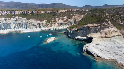 Aerial view of the natural coast near Bosa, on the island of Sardinia between the beaches of Cane...