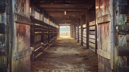 Fototapeta premium Timber barn situated on a peaceful farm
