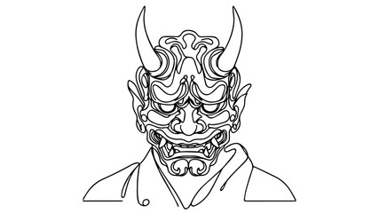 japanese oni mask one line illustration