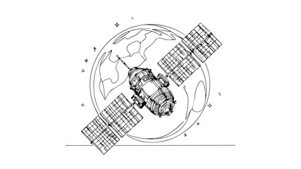 one continuous line drawing of a satellite