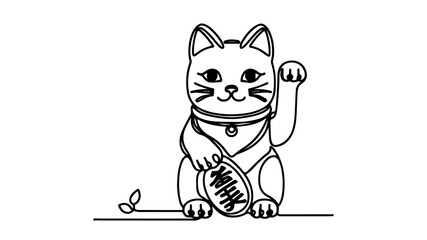 single line drawing of maneki neko