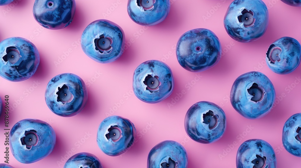 Poster blueberries create a vibrant pattern on a soft pink background conceptual berry design with space fo