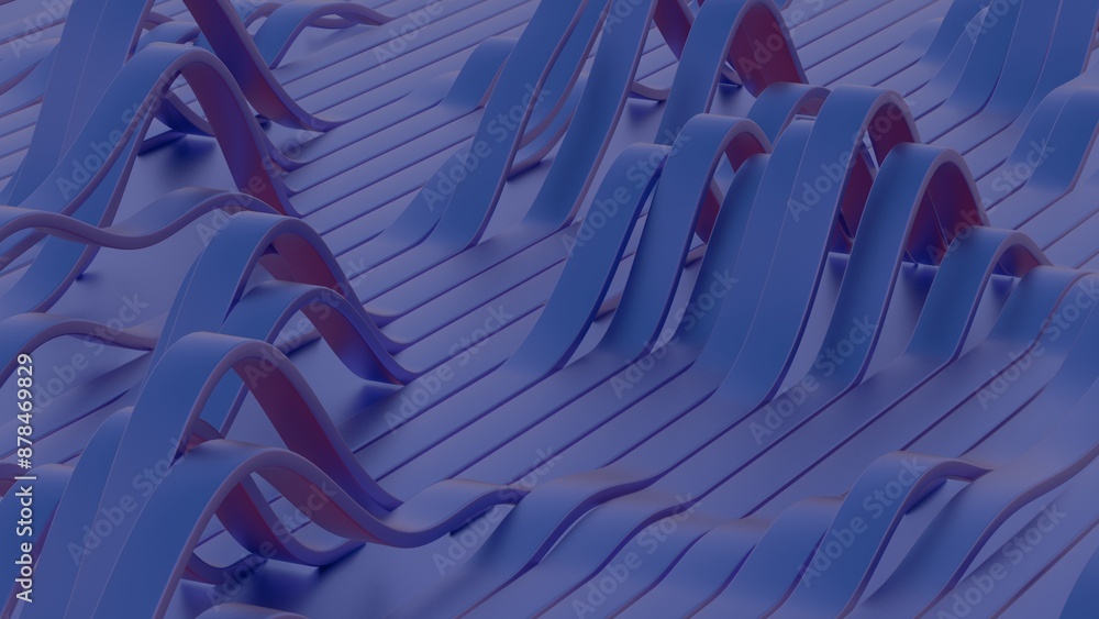 Poster abstract wavy pattern with smooth blue strips on textured surface..