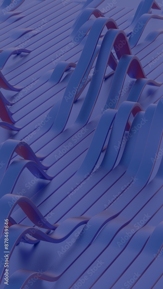 Poster abstract wavy pattern with smooth blue strips on textured surface..